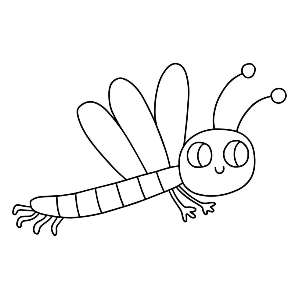 dragonfly doodle outline drawing. simple Black line. vector