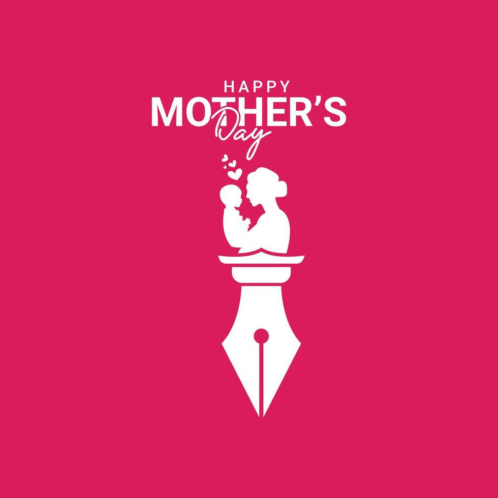 Mother's Day creative design for school college female teacher education study love and care with mom baby, Logo with pen happy mother and cute children heart love isolated, illustration vector