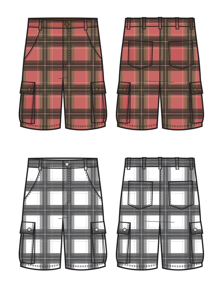 Mens checkered shorts with pockets on sides vector