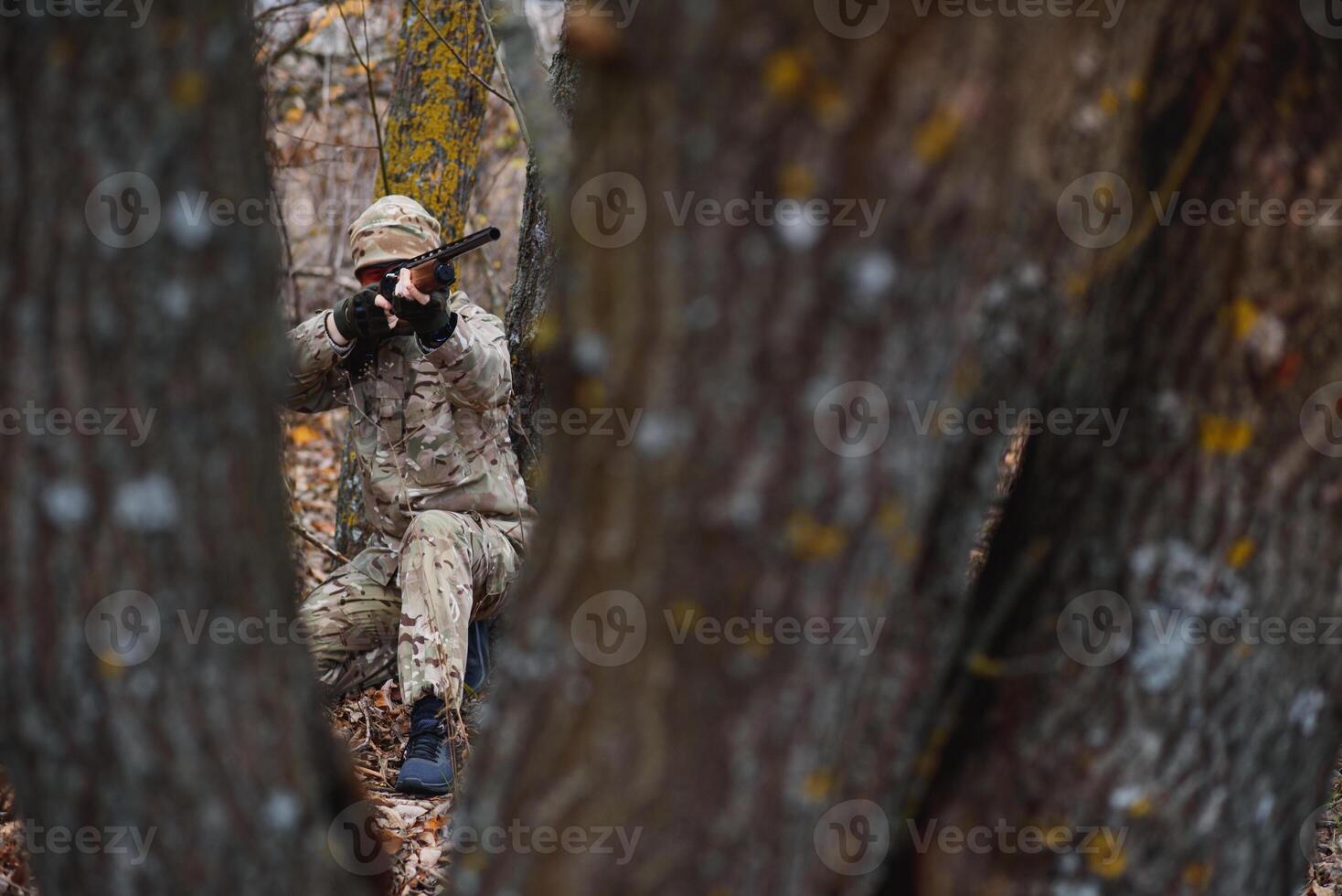 Hunting permit. Man brutal gamekeeper nature background. hunter spend leisure hunting. Hunter hold riffles. Focus and concentration of experienced hunter. Hunting and trapping seasons photo