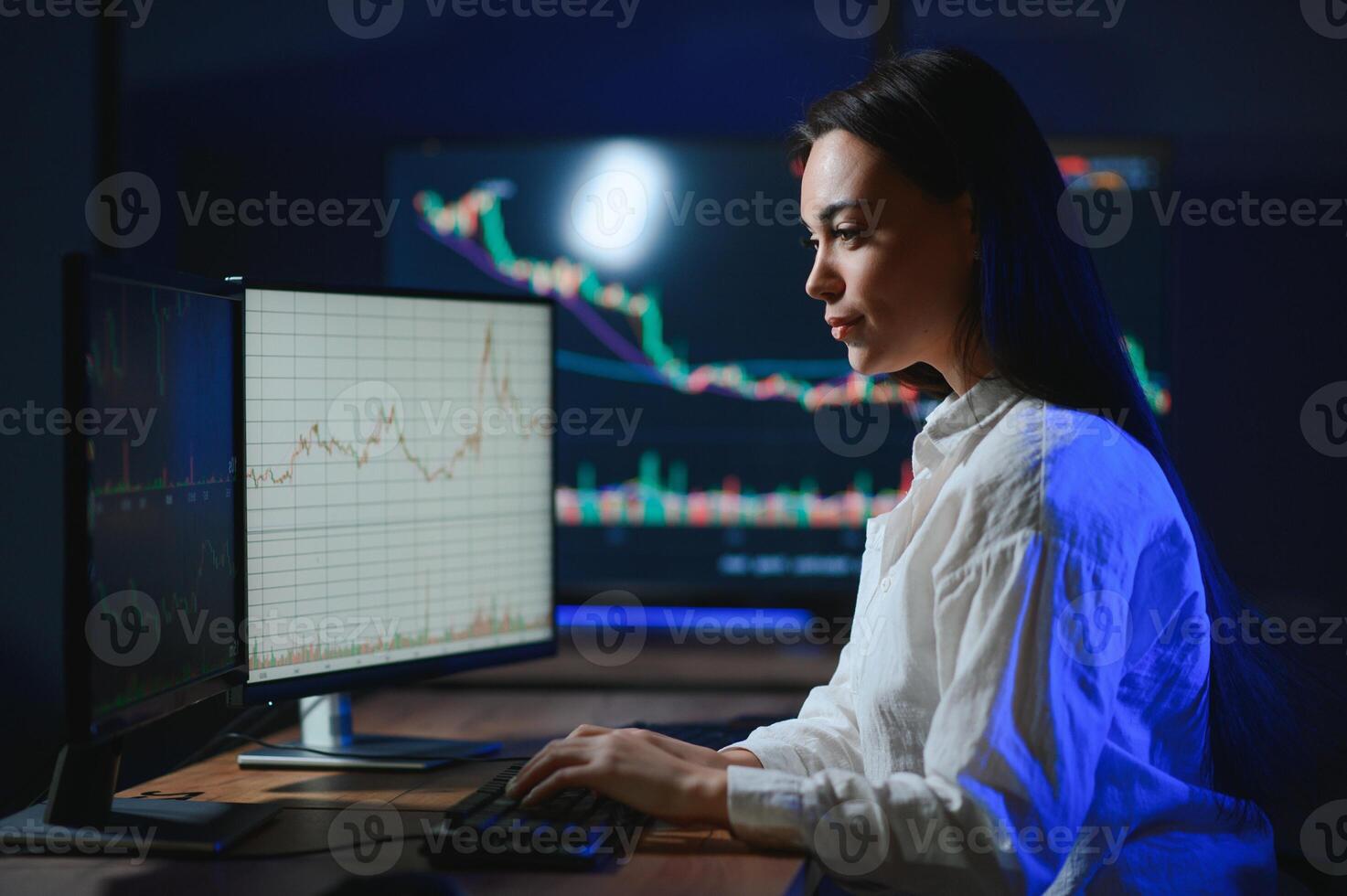 Business stock traders working on crypto currency markets with blockchain technology photo