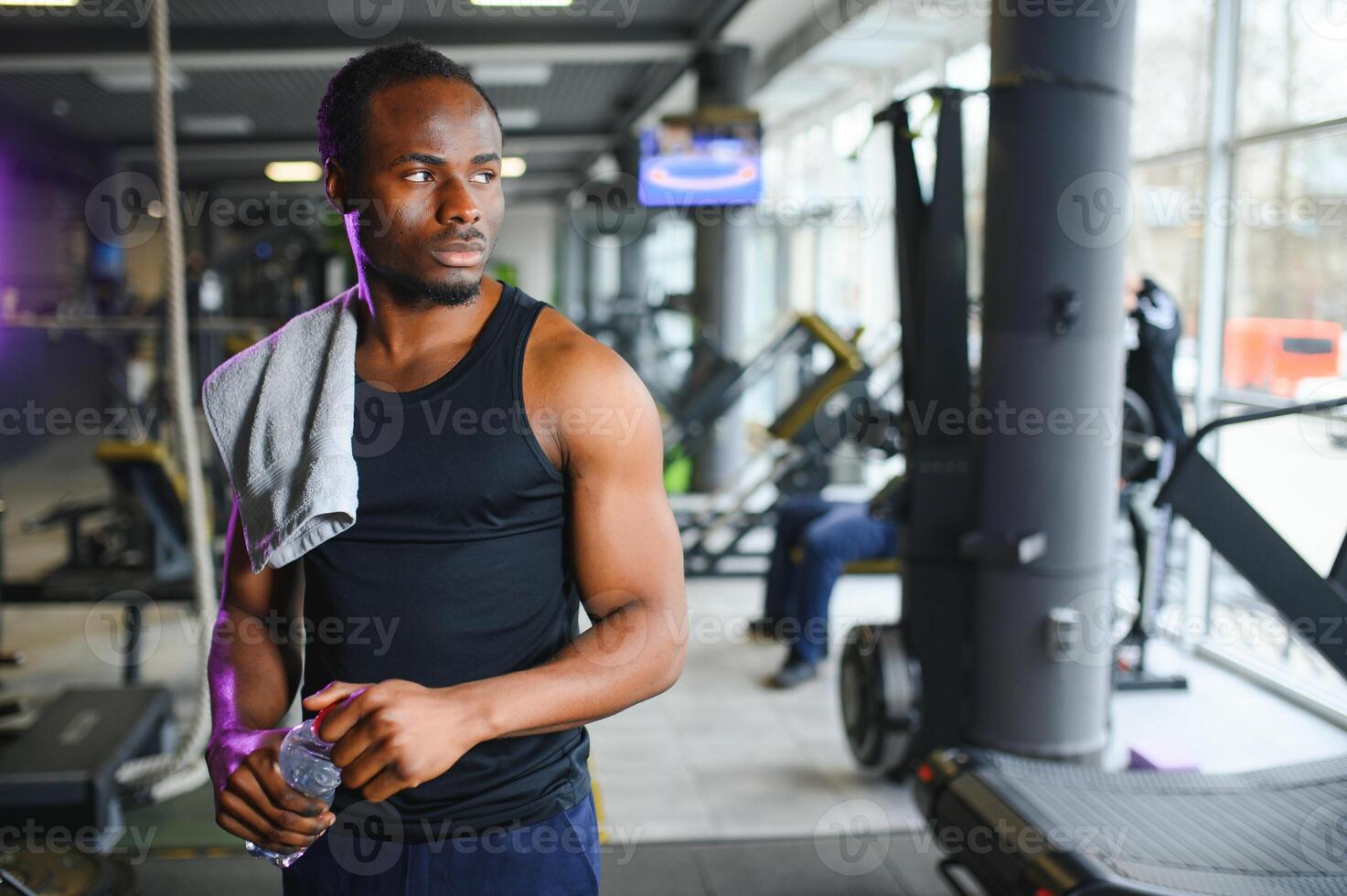 Black African American young man at the gym photo