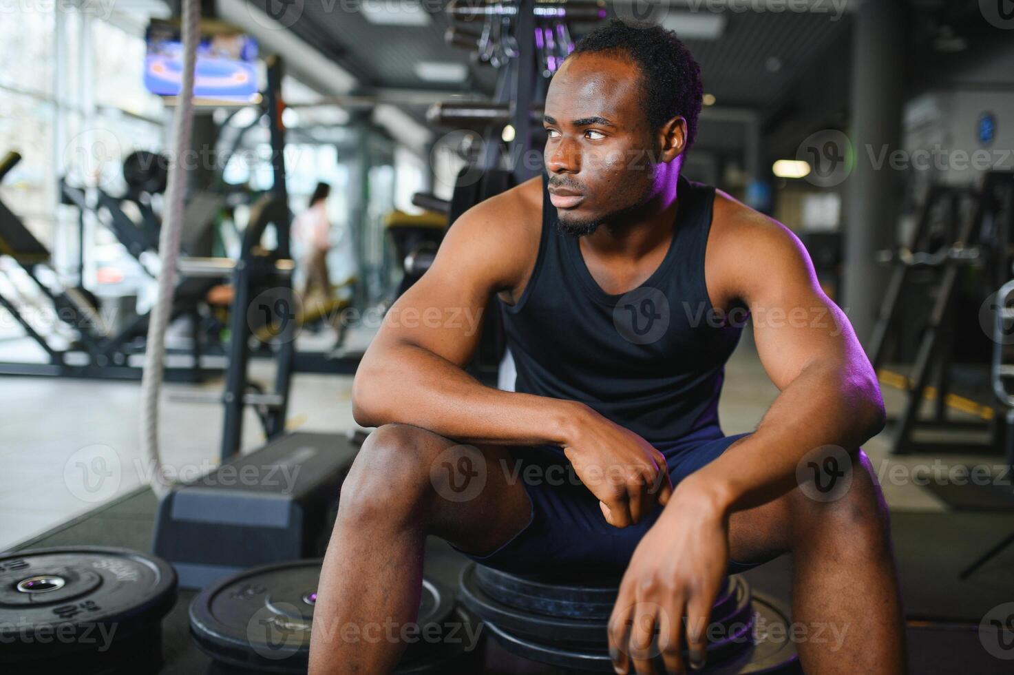Black African American young man at the gym photo