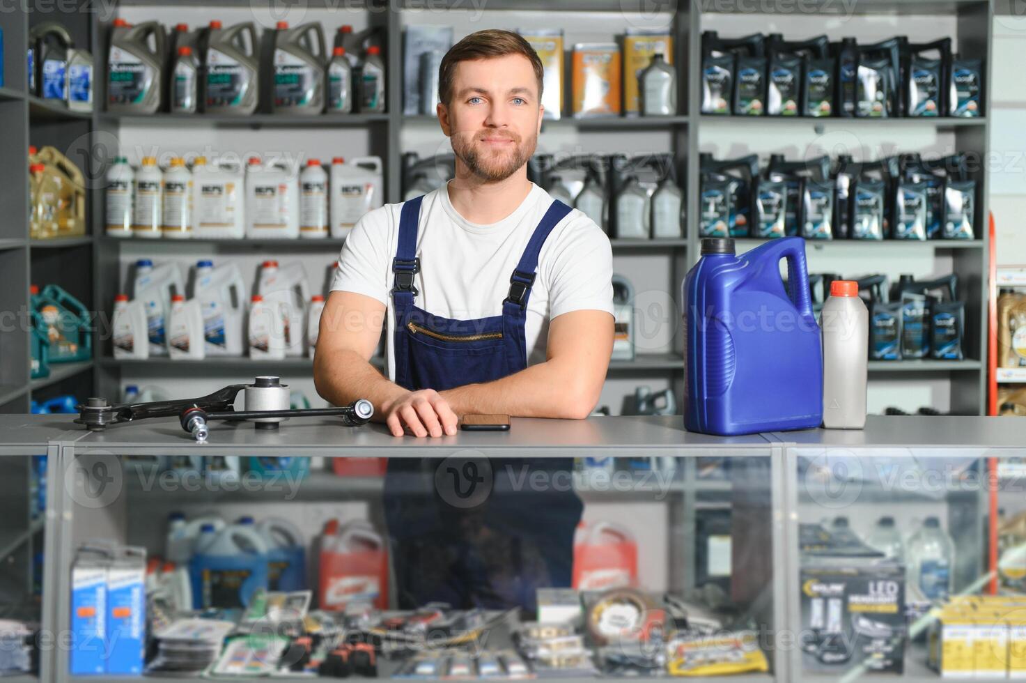 Smiling Salesman Auto Parts Store photo