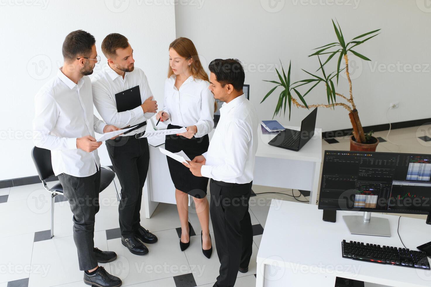 Business team working on their business project together at office. photo