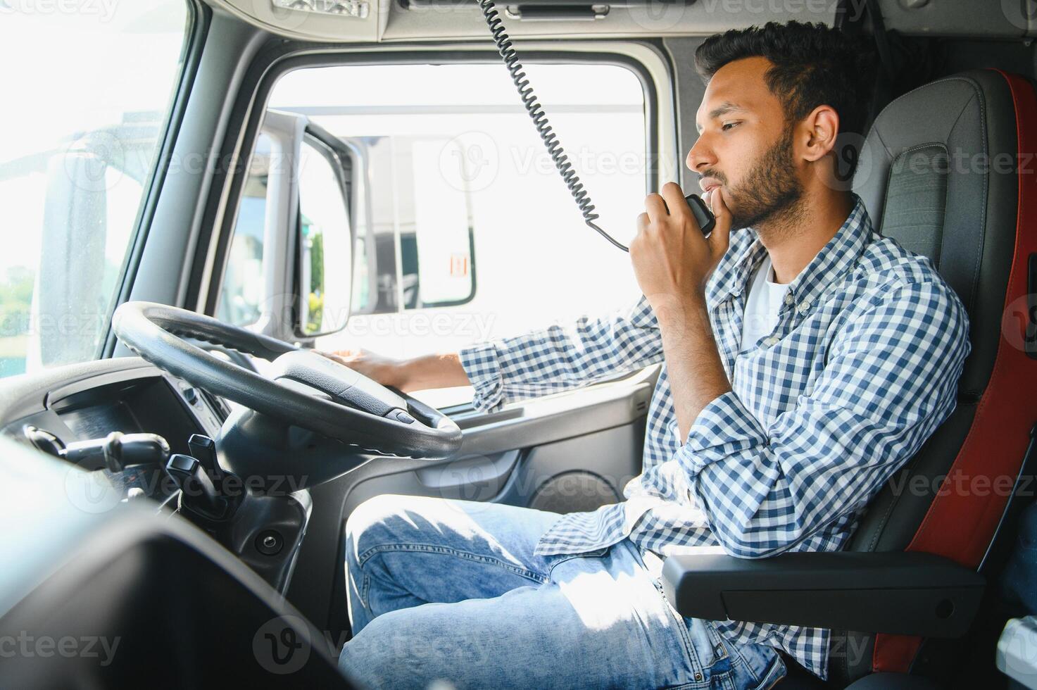 joven indio camión conductor. concepto de la carretera carga transporte. foto