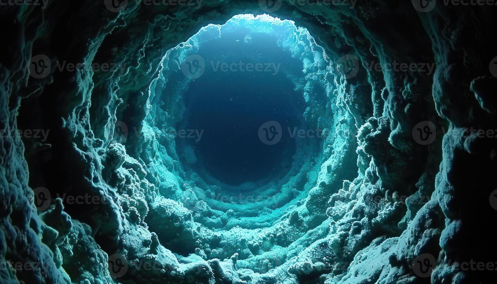 View of a deep blue cave underwater photo