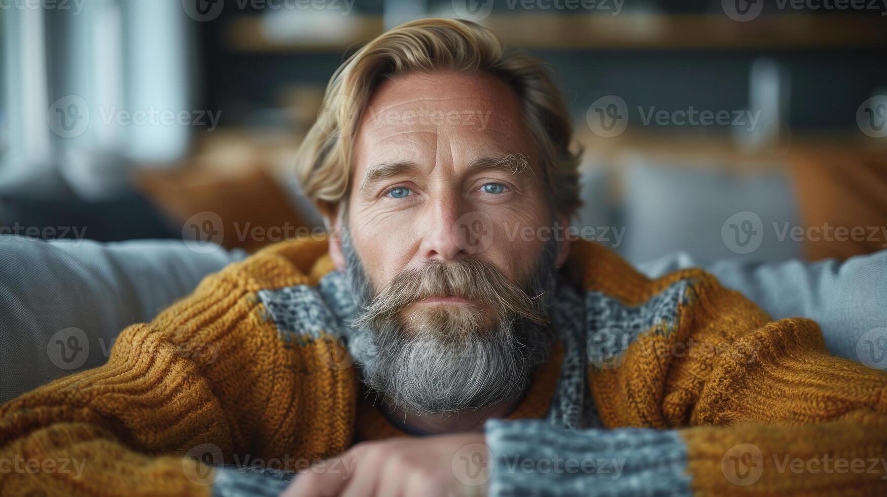 A man with a beard wearing a sweater photo