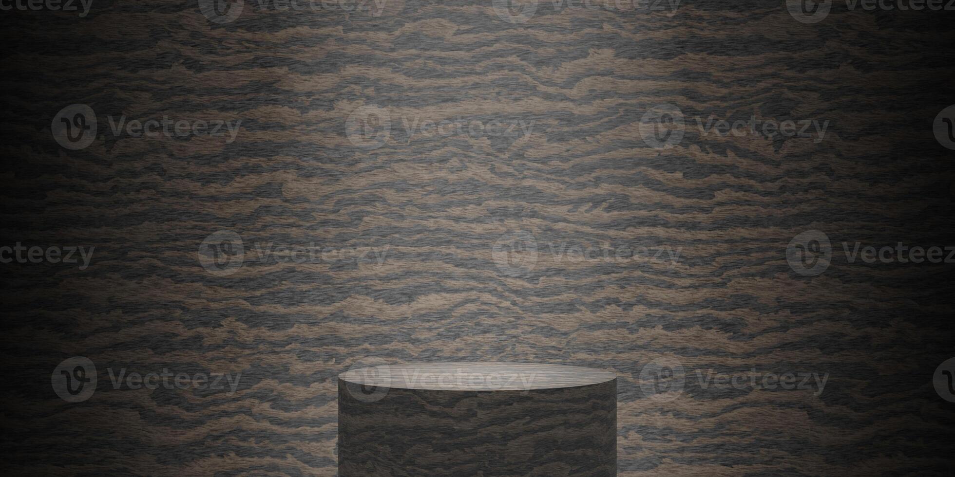 empty ebony wood cylinder podium with background photo