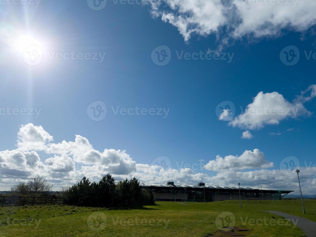 White fluffy cumulus clouds and airport background photo