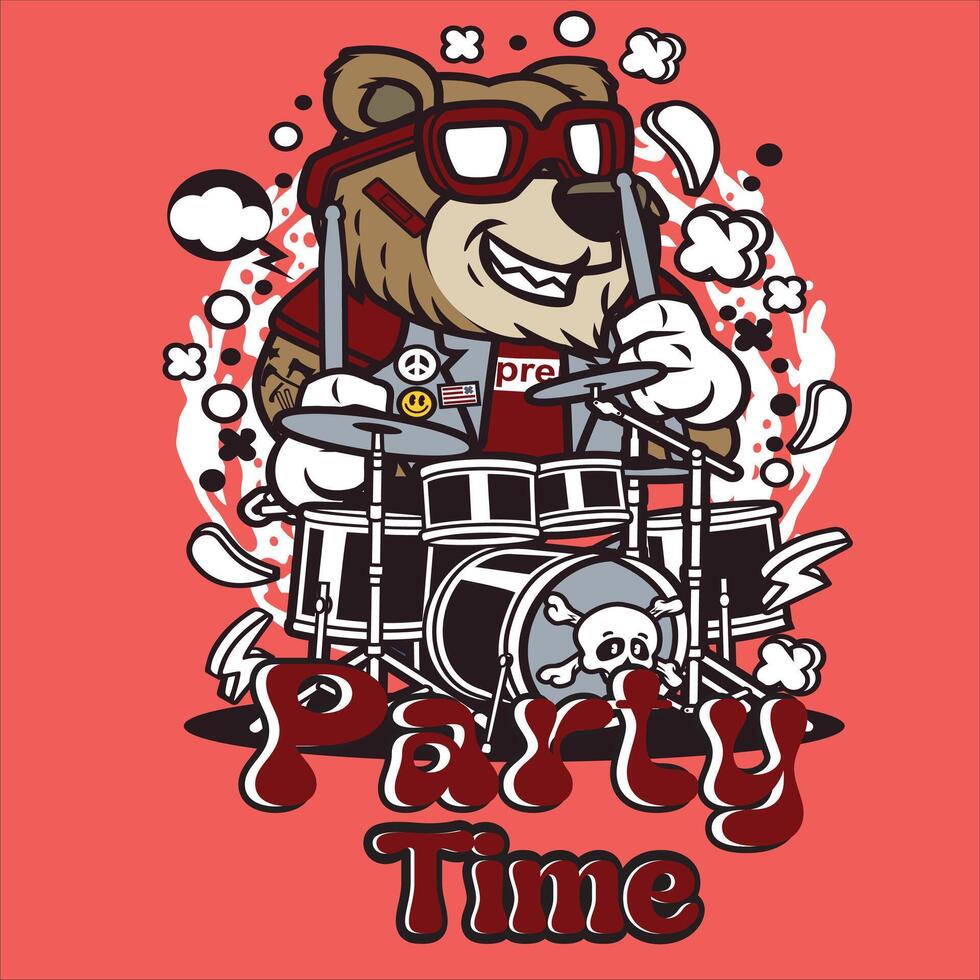 T-shirt or poster design with illustration of Party time vector