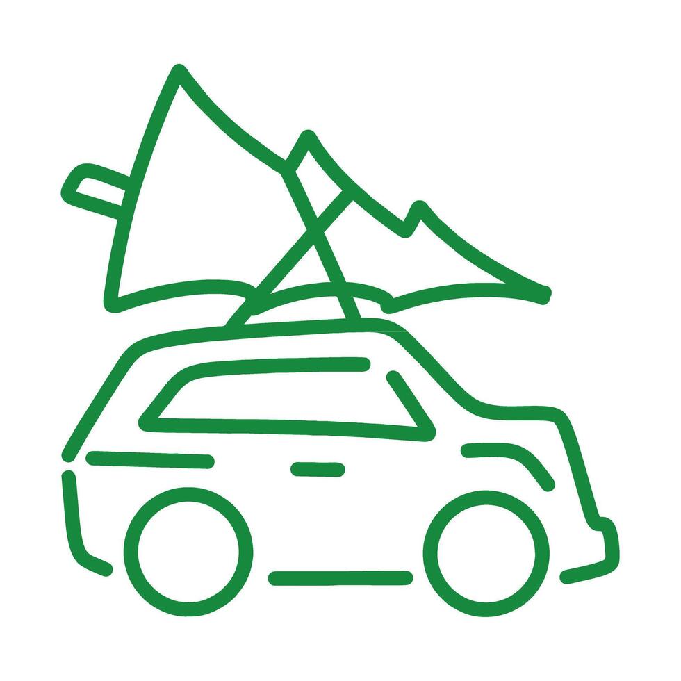 Navidad árbol en coche línea icono vector