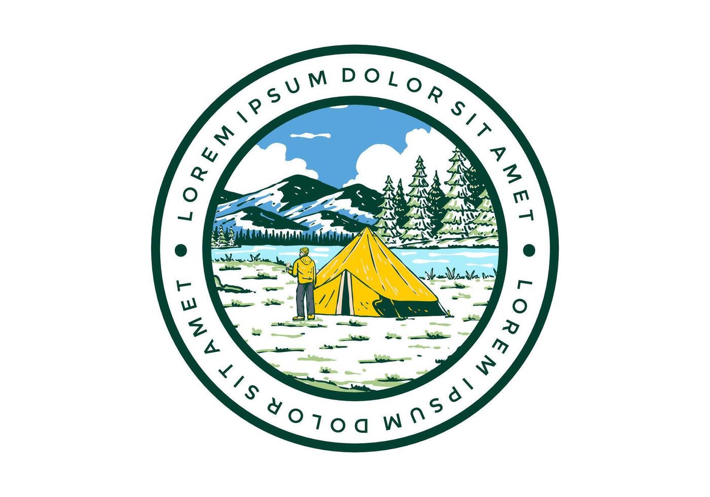 River side camping. Vintage outdoor illustration badge vector