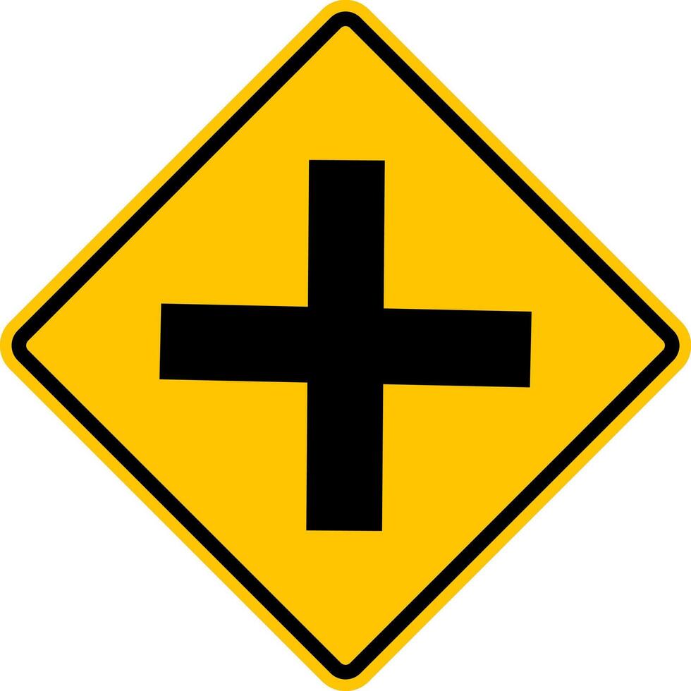 equivalente la carretera intersección signo. amarillo diamante conformado advertencia la carretera signo. diamante la carretera signo. rombo la carretera signo. cruce con similar carreteras. vector