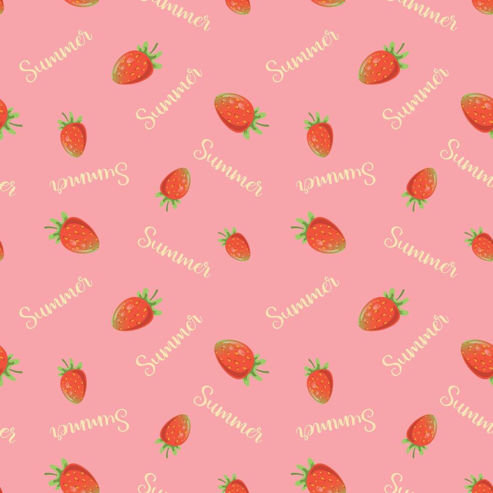 rosado modelo con fresas y el palabra verano sin costura antecedentes fondo de pantalla plano estilo fondo de pantalla vector