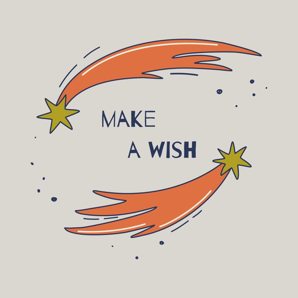 Make a wish. Cute print with shooting stars or comets. Space theme illustration for banner, poster, card, sticker, print. vector