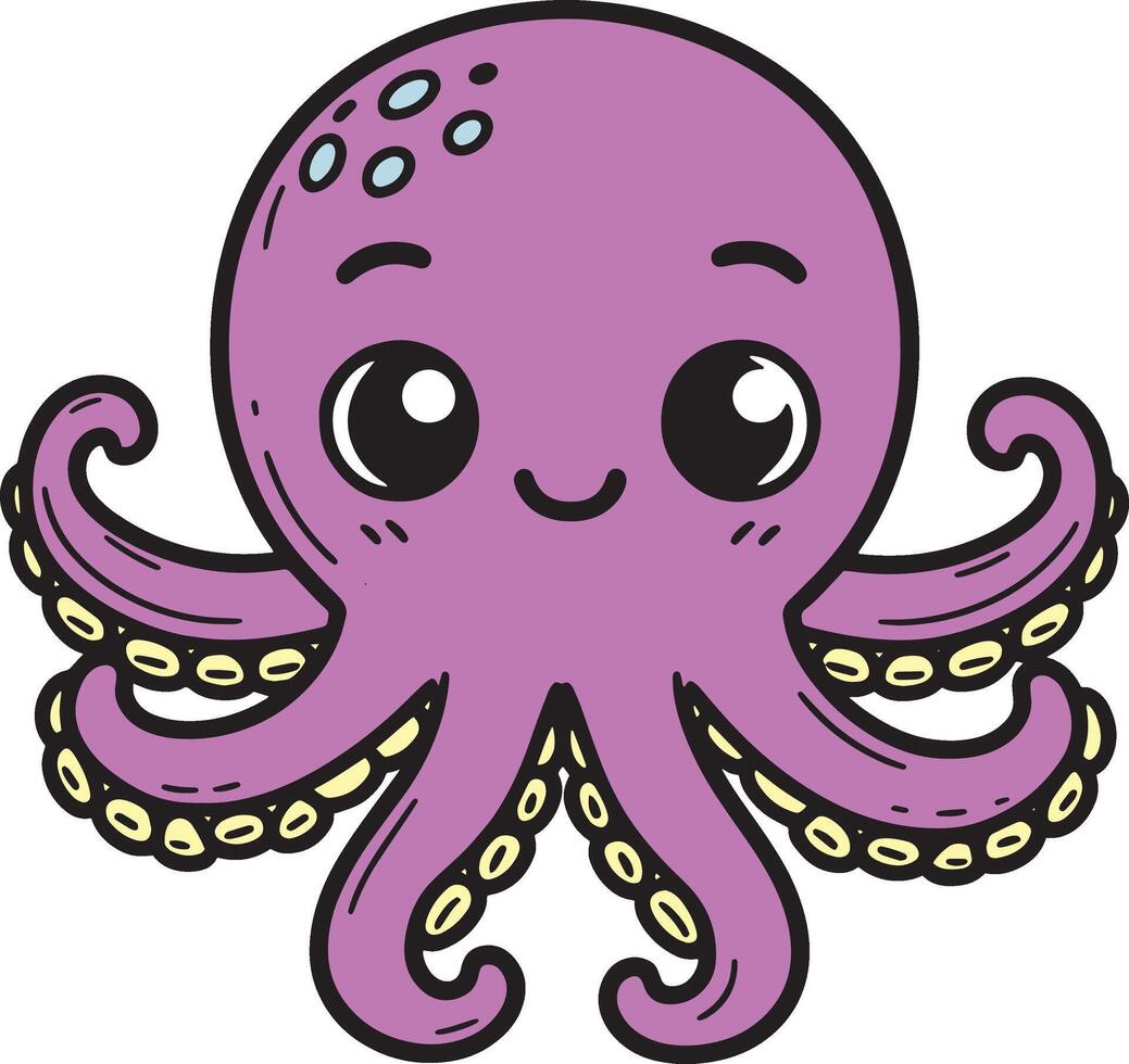 Octopus 2D cartoon character clipart for children's book vector