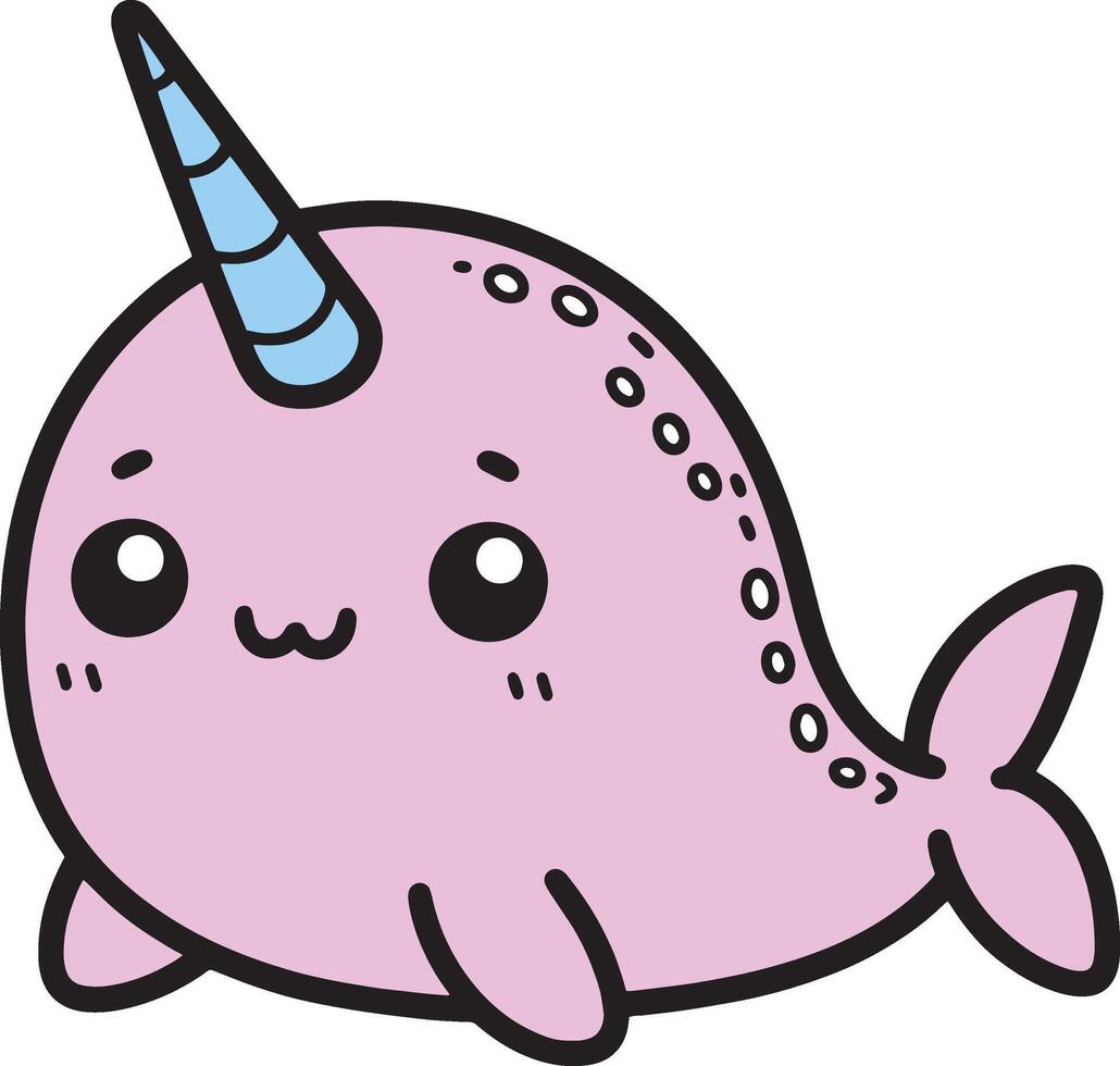 Narwhal 2D cartoon character clipart for children's book vector