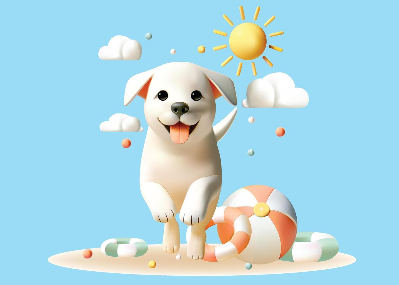 Labrador retriever cartoon summer 3D vector