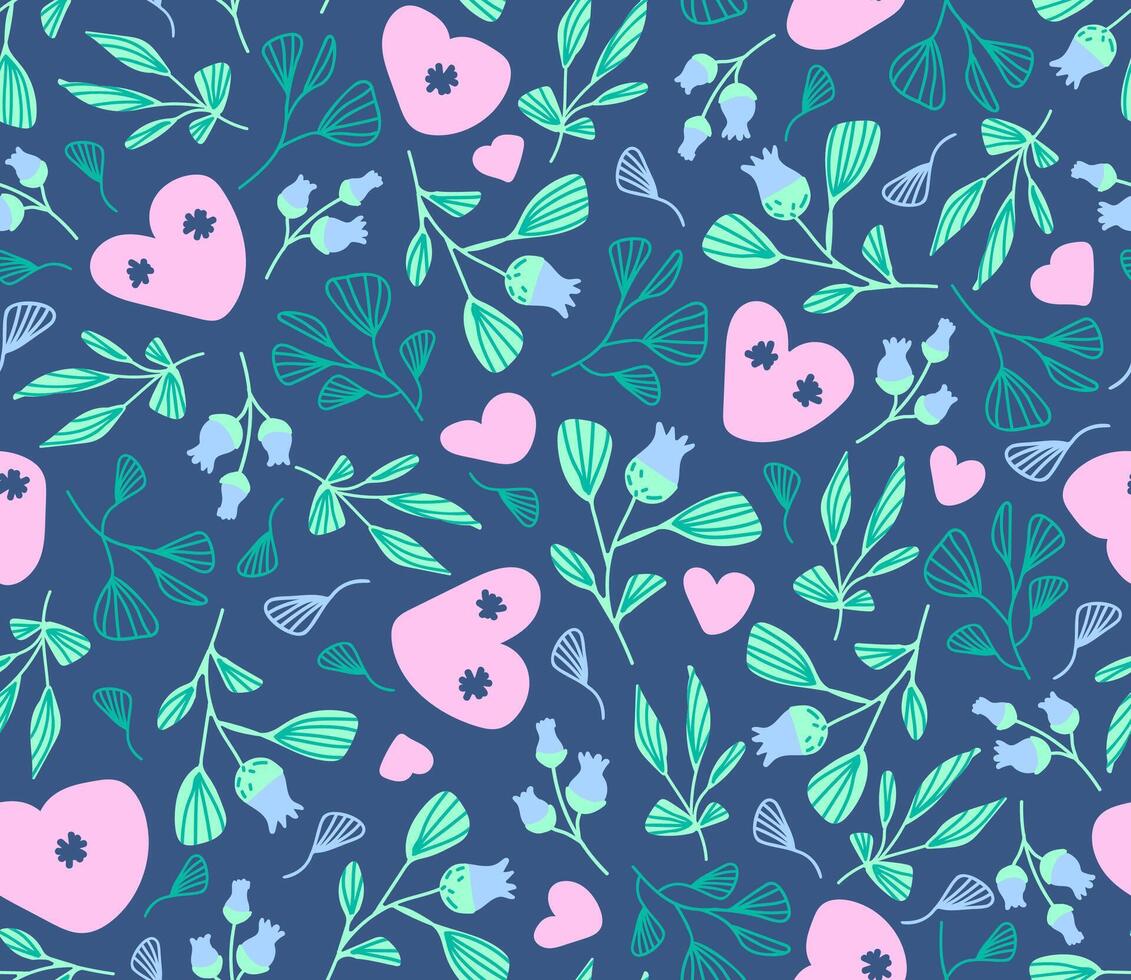 Seamless colorful cute floral spring pattern in doodle style. illustration. vector