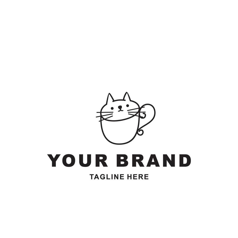 cat logo in a black coffee cup vector