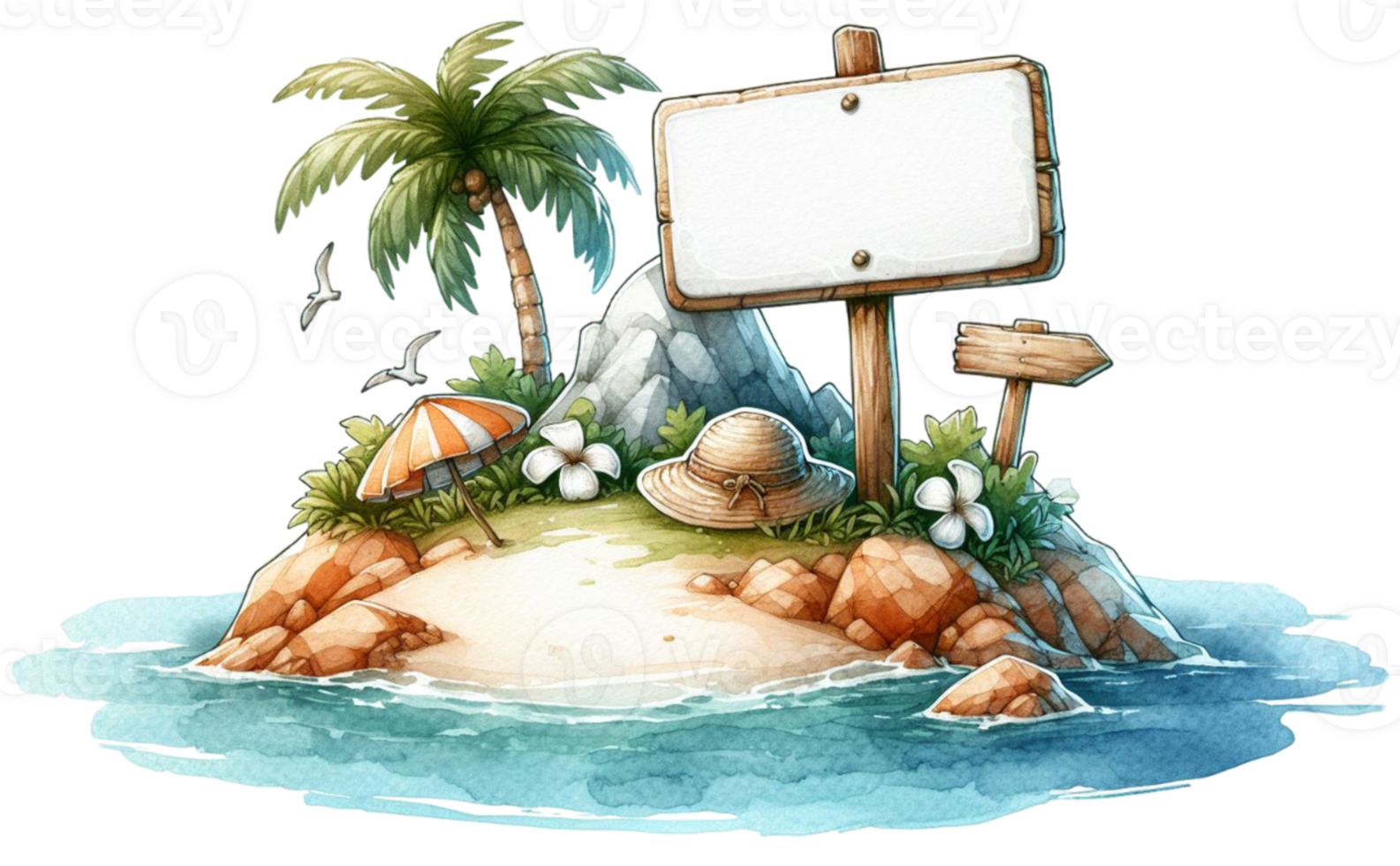aigenerated palm trees and wooden signboard png