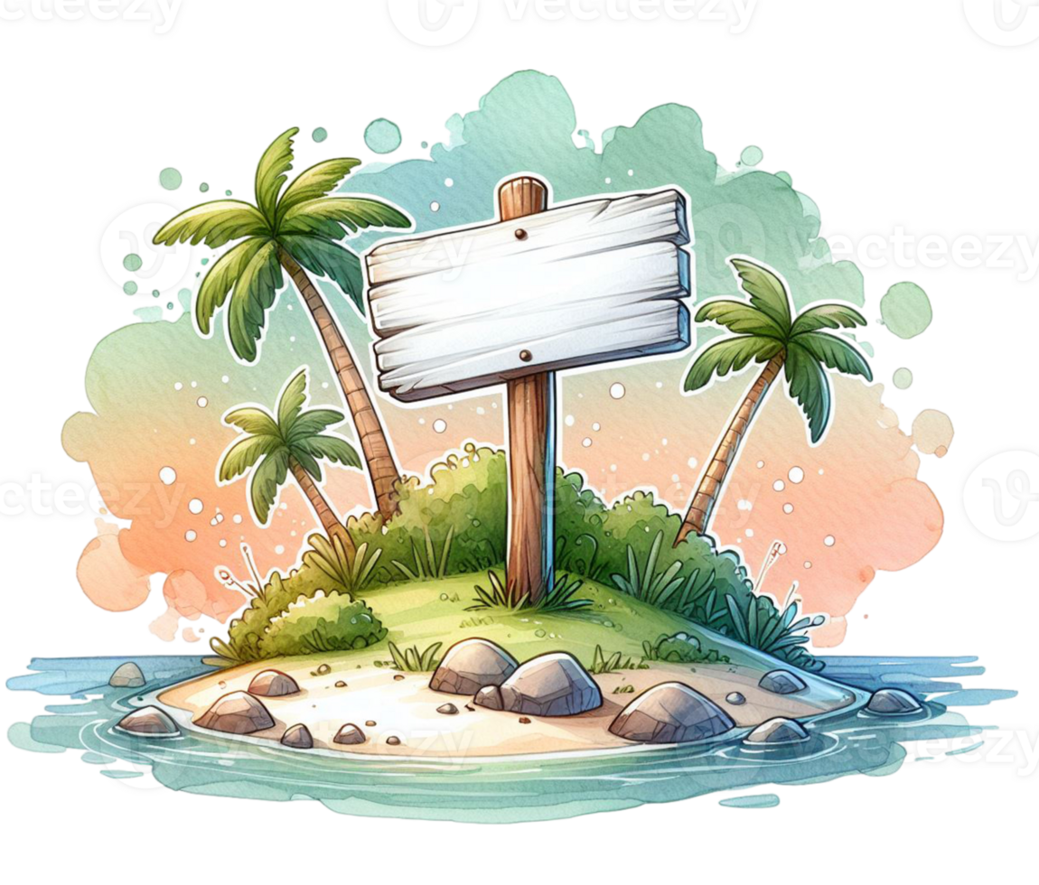 aigenerated palm trees and wooden signboard png
