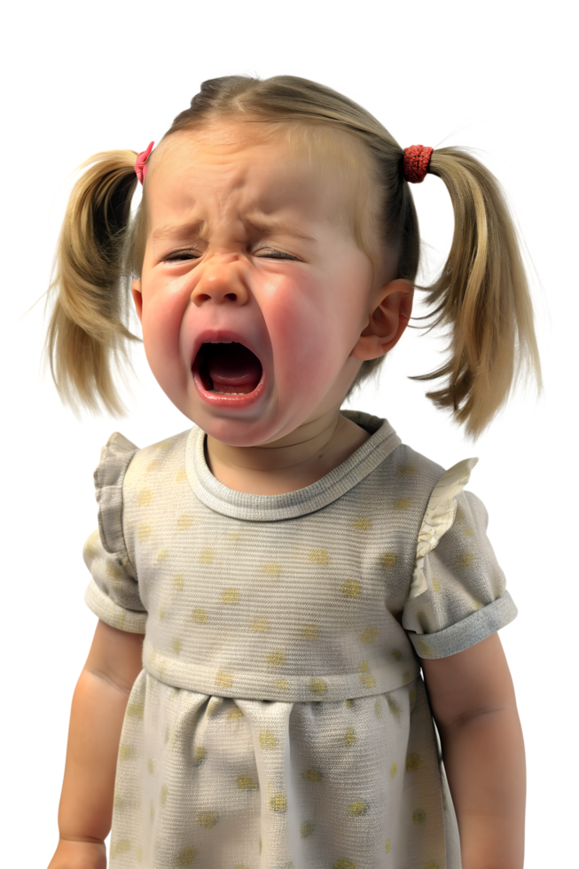 , Illustration style 3d render of A little girl was crying isolated on transparent background png