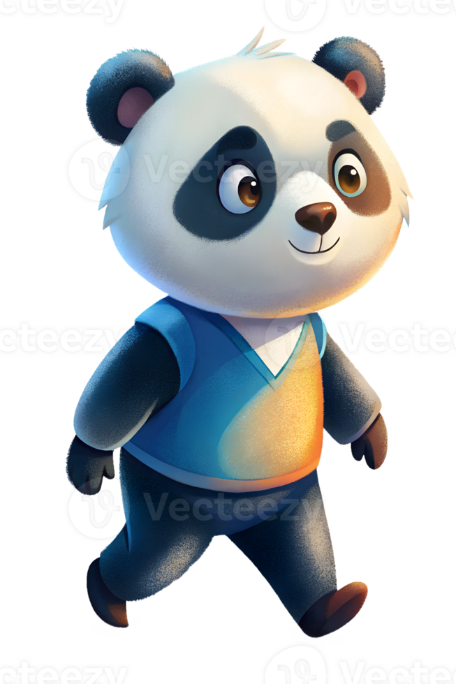 , Cartoon style illustration of cute panda, walking isolated on transparent background png