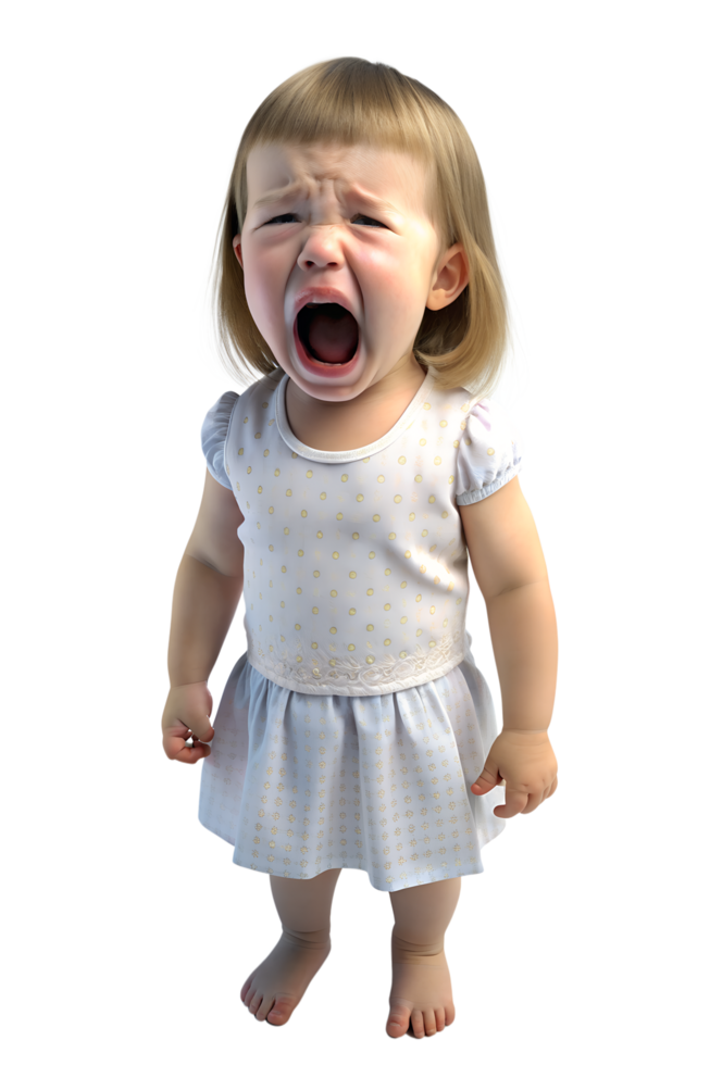 , Illustration style 3d render of A little girl was crying isolated on transparent background png