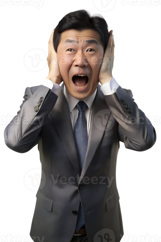 , Business man covering his ears, due to loud noise, 3d style png