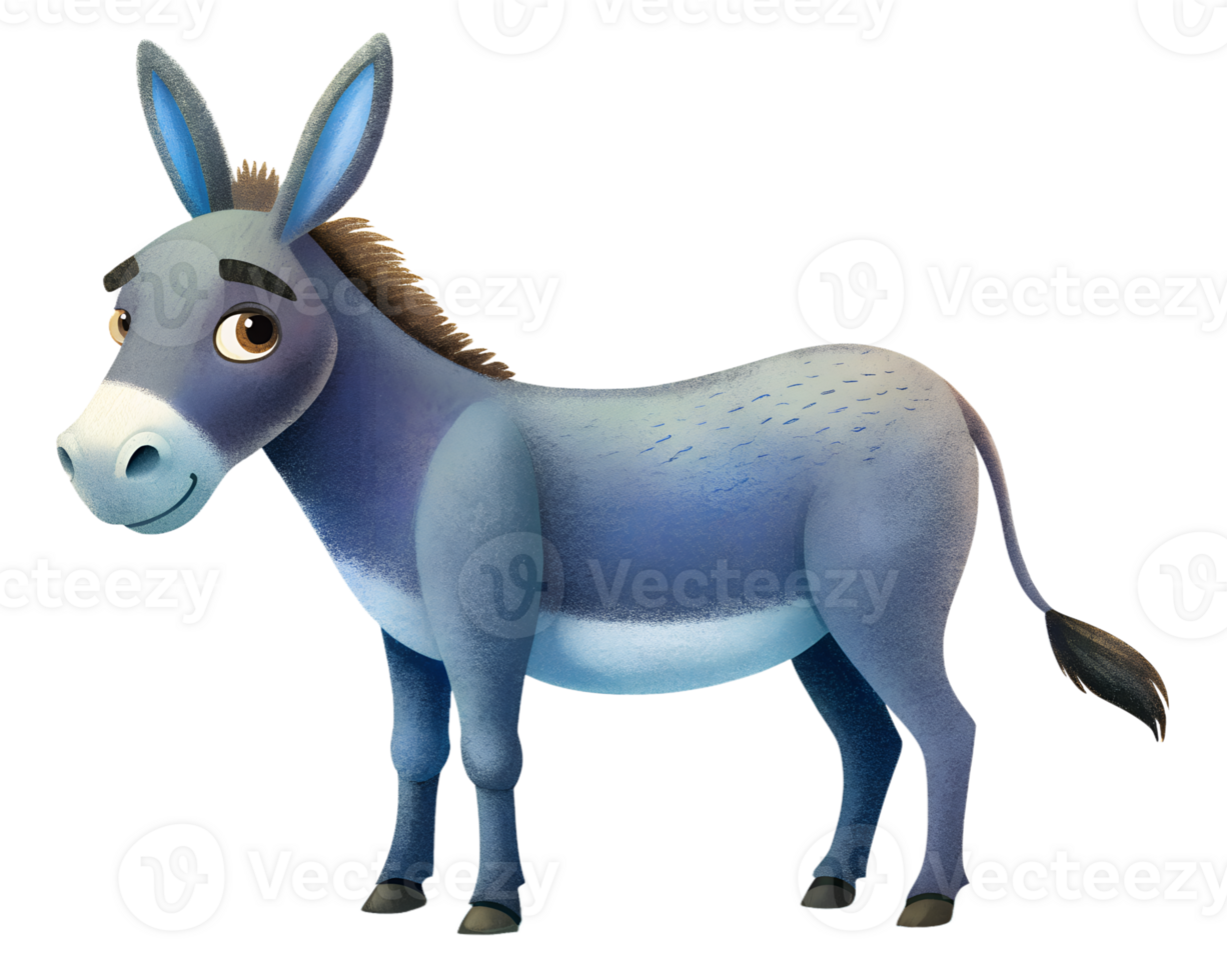 , Cartoon style illustration, donkey isolated on transparent background png