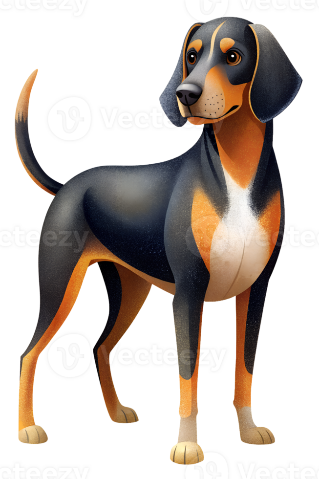 , Black and Tan Virginia Foxhound stand isolated on transparent background png