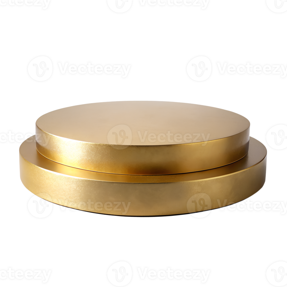 , 3d style of Empty gold round podium for displaying merchandise, isolated on transparent background png