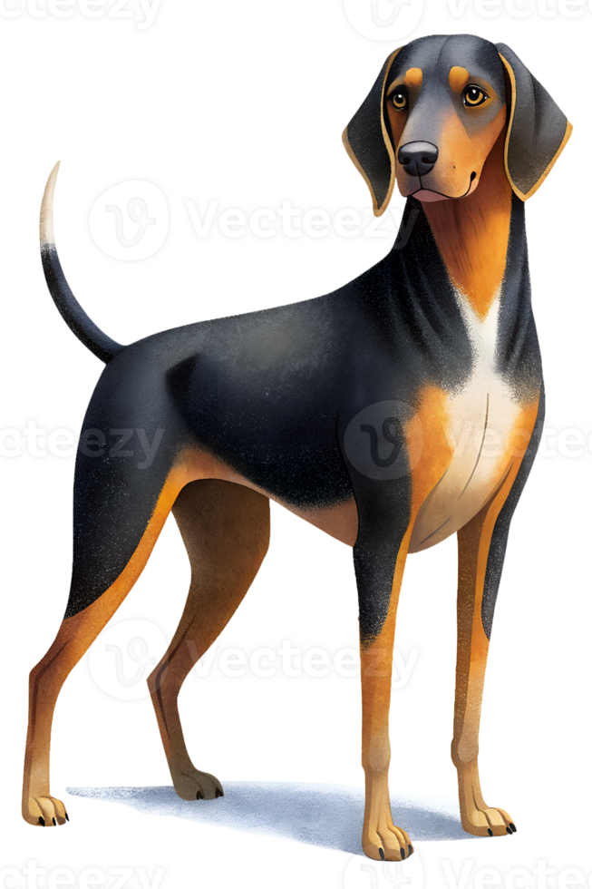 , Black and Tan Virginia Foxhound stand isolated on transparent background png