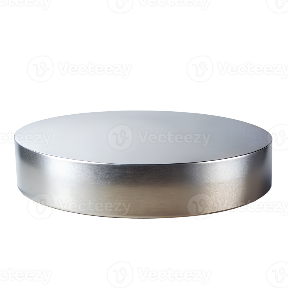 , 3d style illustration of Empty hair line silver round podium for displaying merchandise, isolated on transparent background png
