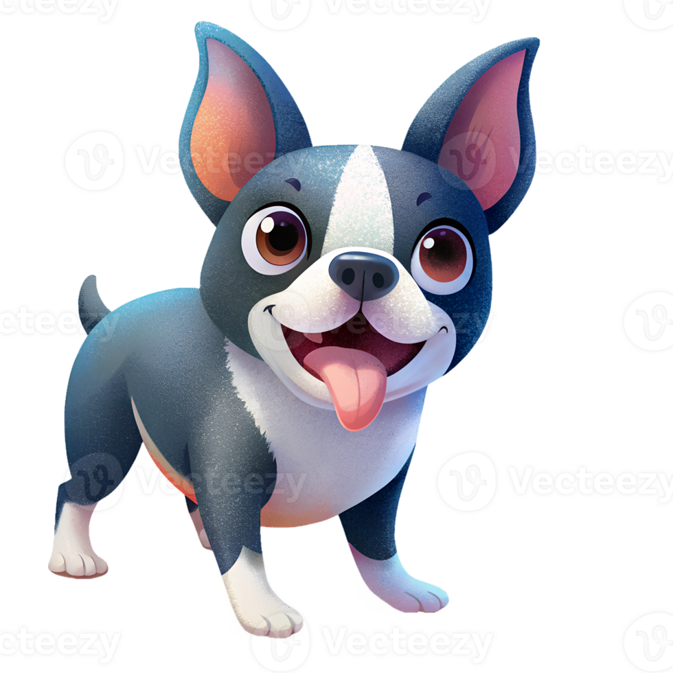 , Cute Boston Terrier, it is having fun playing ball, isolated on transparent background png