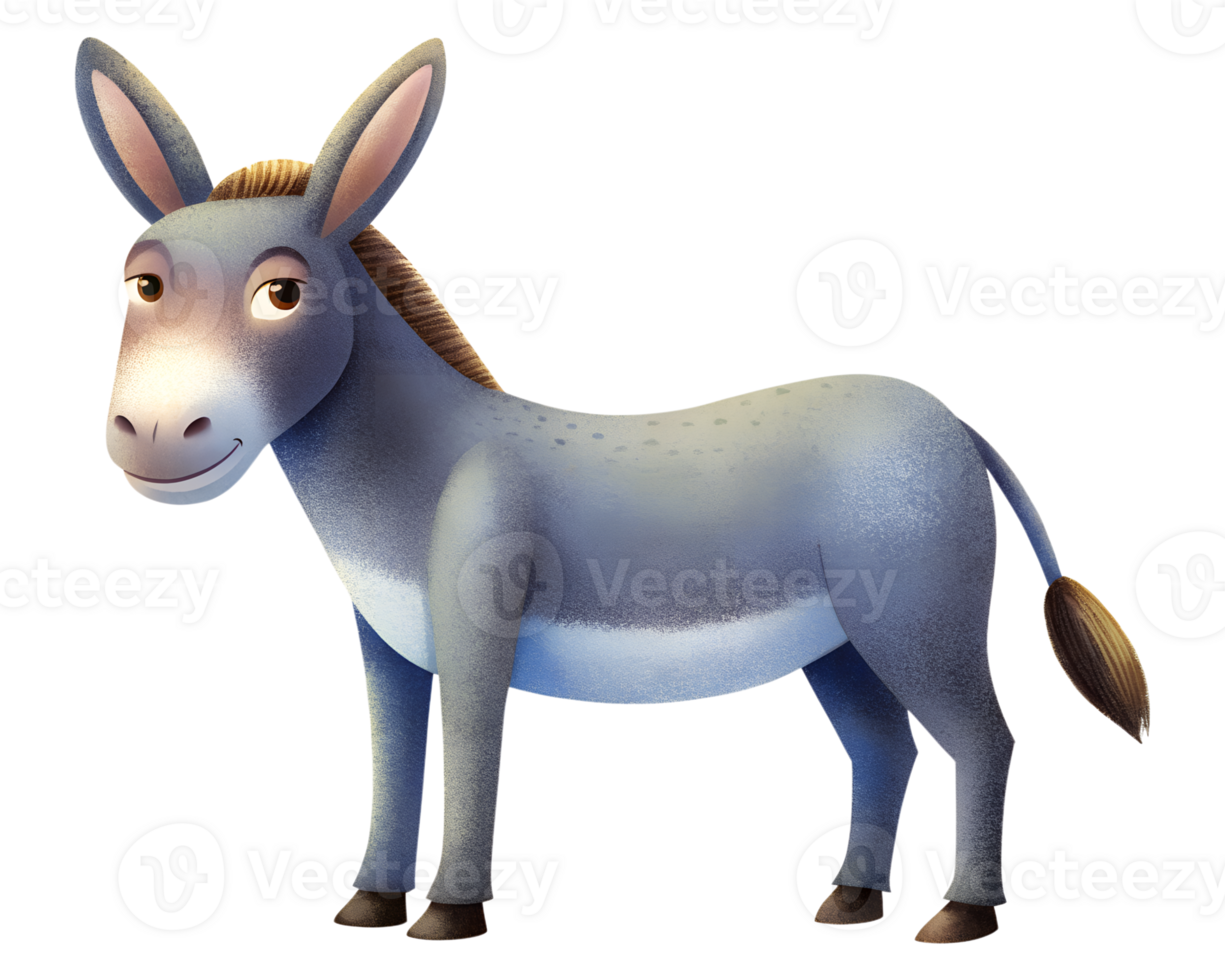 , Cartoon style illustration, donkey isolated on transparent background png