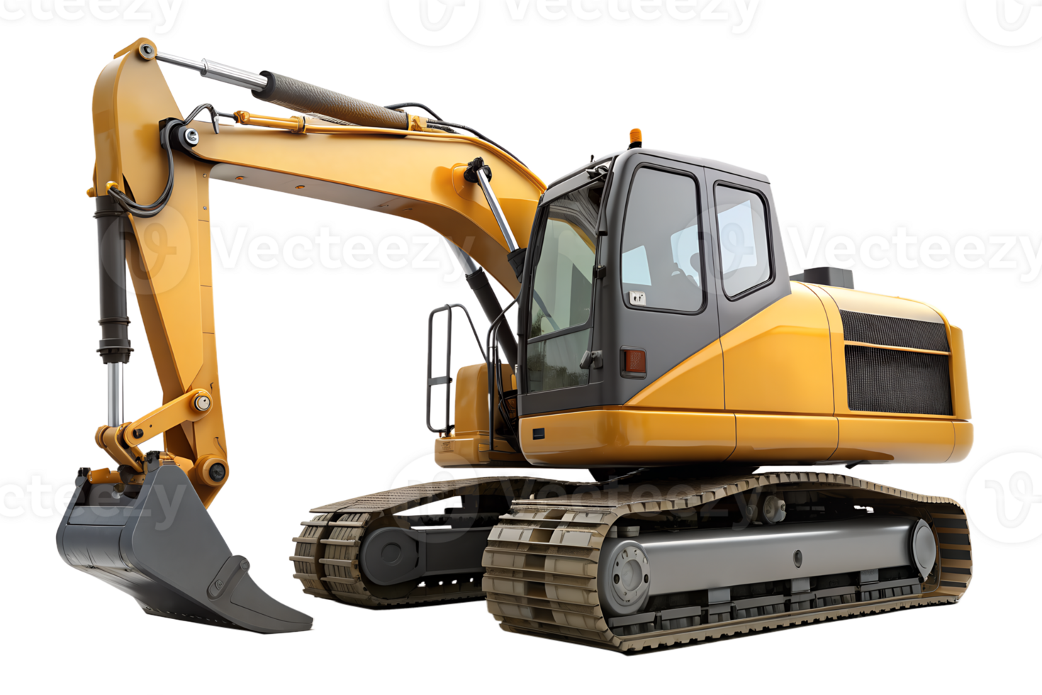 , 3d style illustration, back view of Excavator isolated on transparent background png