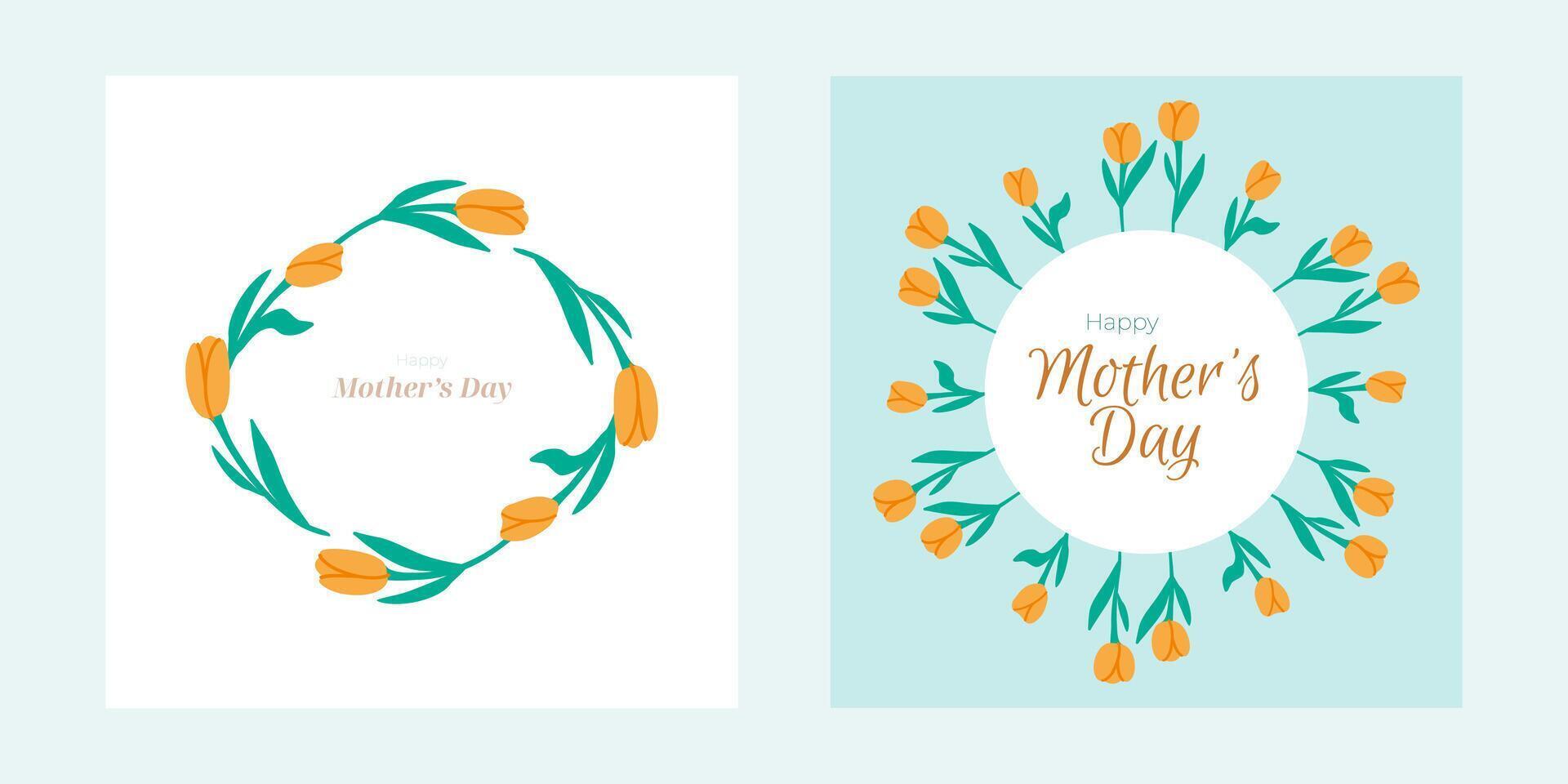 contento madres día. ilustración conjunto con amarillo tulipanes diseño plantillas para tarjeta, bandera, invitación. vector