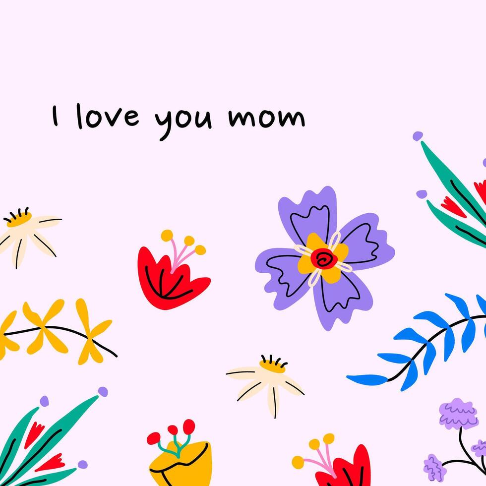 yo amor usted mamá - frase. madres día día festivo. vistoso negrita resumen flores plano ilustración. diseño plantillas para tarjeta postal, bandera, póster. vector