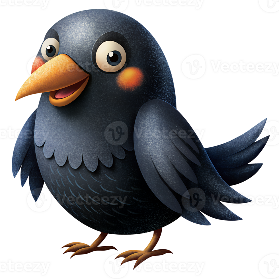 , cartoon style, cute crow isolated on transparent background png