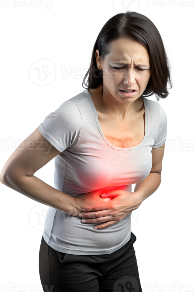 , woman having stomach ache isolated on transparent background png