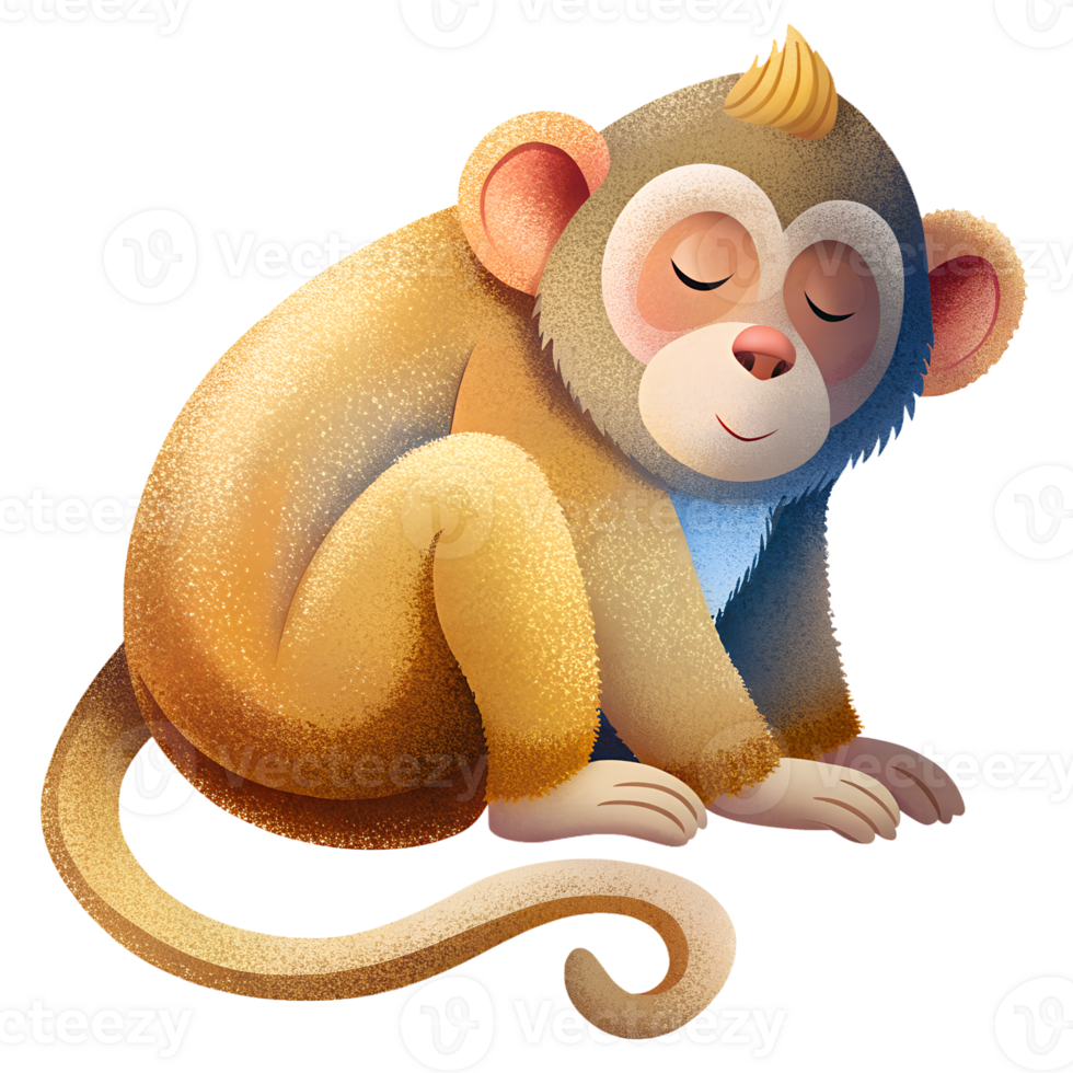 , Cartoon style illustration, monkey sleeping isolated on transparent background png