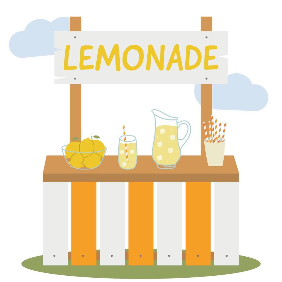 Lemonade stand, lemonade bar, lemonade sales kiosk, summer soft drinks, lemonade sale vector