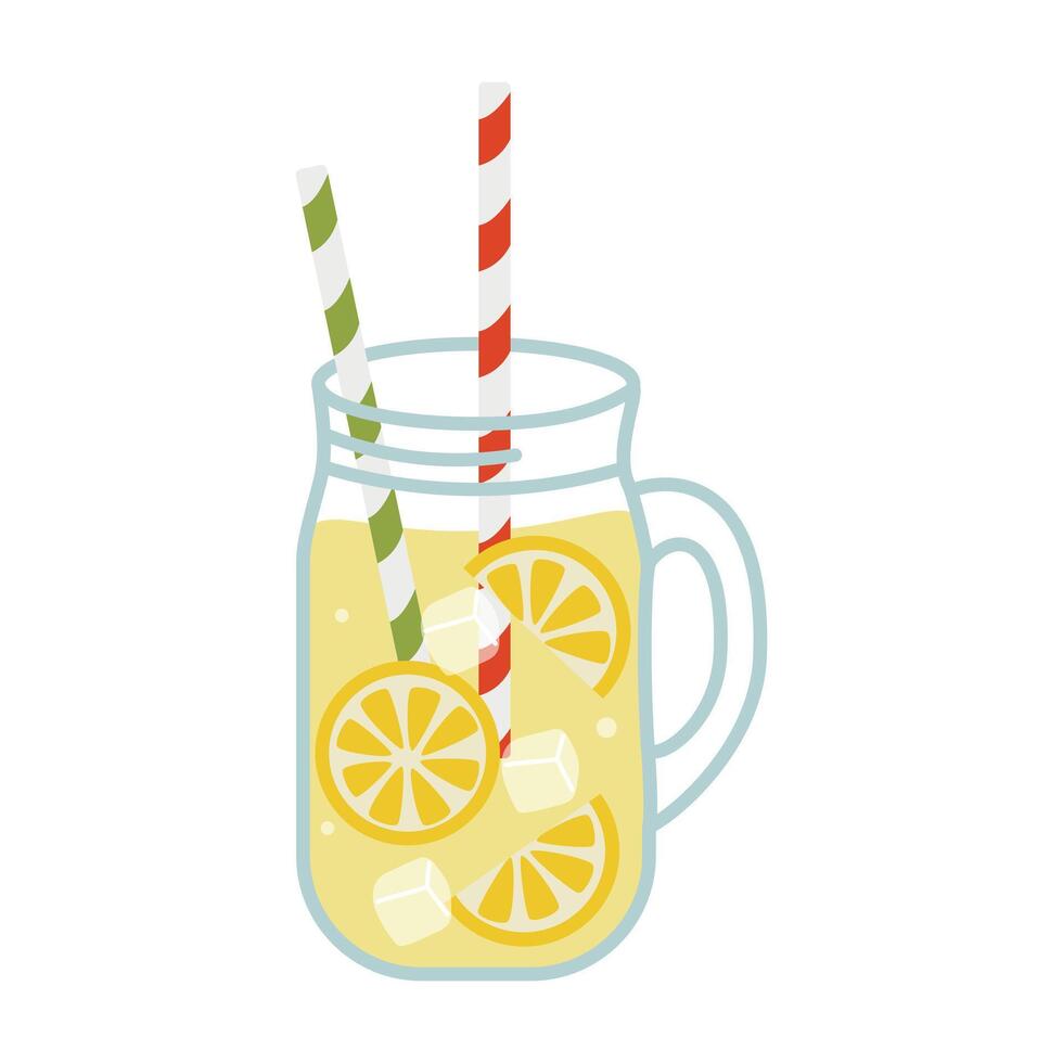 Lemonade in glass with lemon slice and straw isolated on white background, lemonade clipart vector