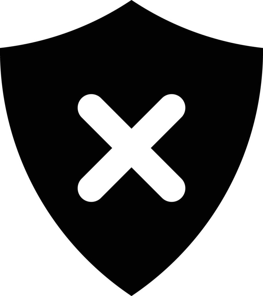 Shield insecure with cross mark icon . Insecure shield icon isolated on white background vector