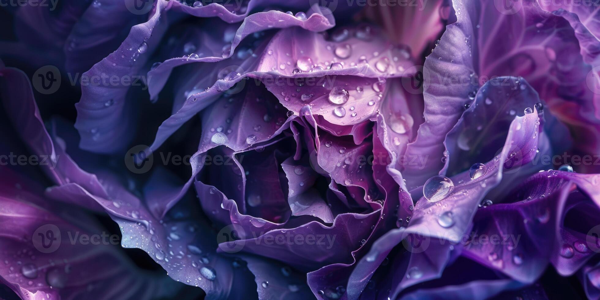 Close up of red cabbage leaves in water drops, vegetable background photo