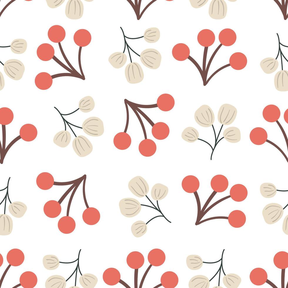 Cute red berries seamless pattern. Template for textile, wallpaper, packaging, cover, web, card, box, print, banner, ceramics vector