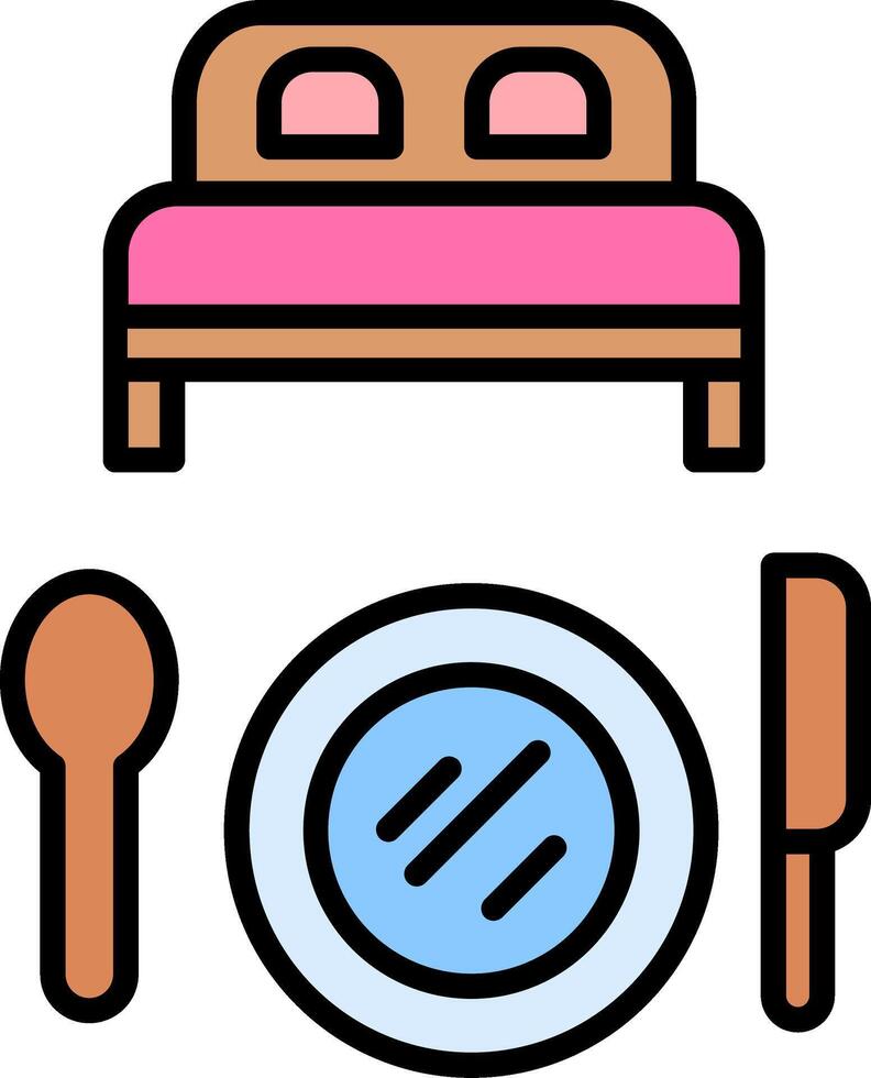 cama y desayuno línea lleno icono vector